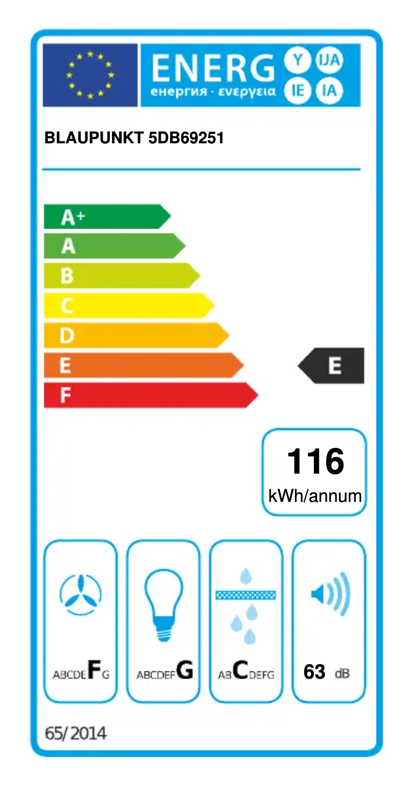 Page 1 de la notice Label énergétique Blaupunkt 5DB69251