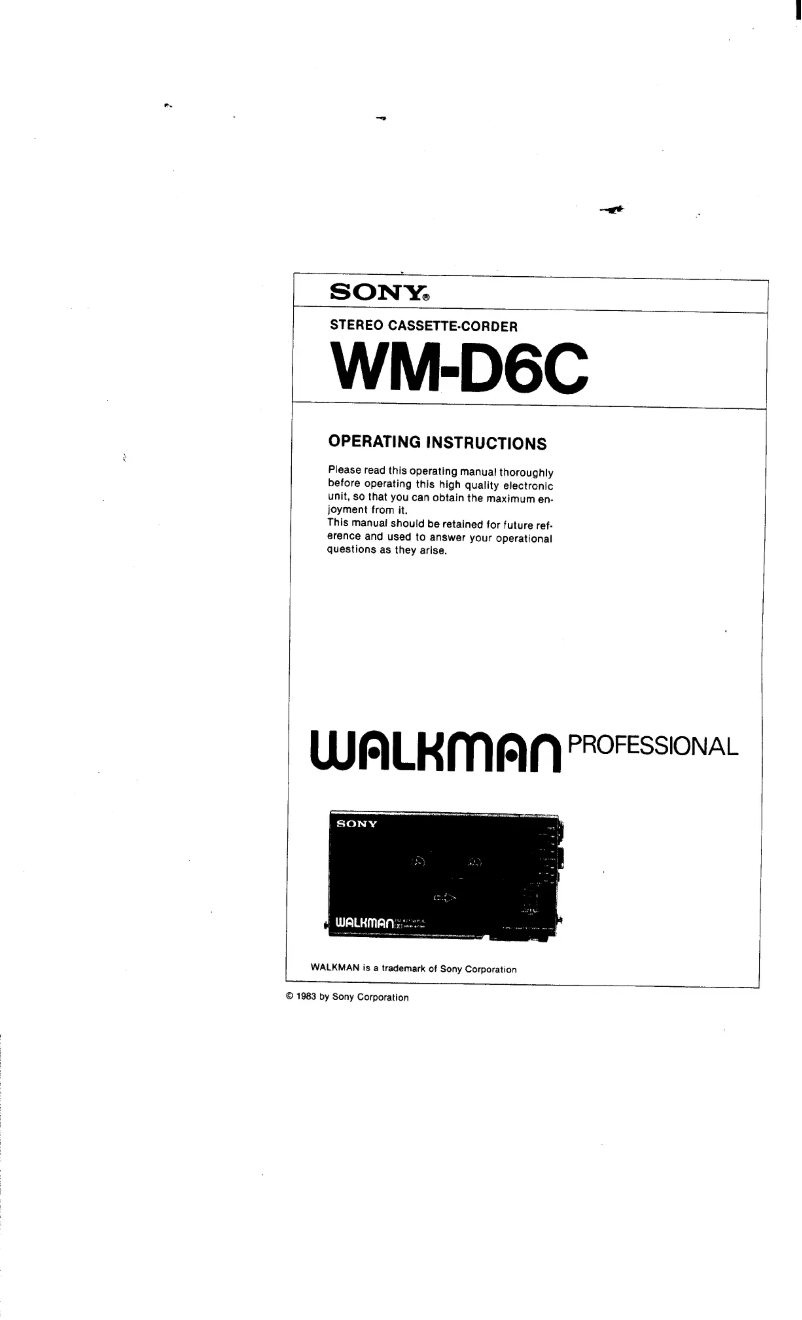 Page 1 de la notice Manuel utilisateur Sony WM-D6C