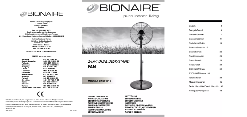 Page n°1 - Manuel utilisateur Bionaire BASF1516