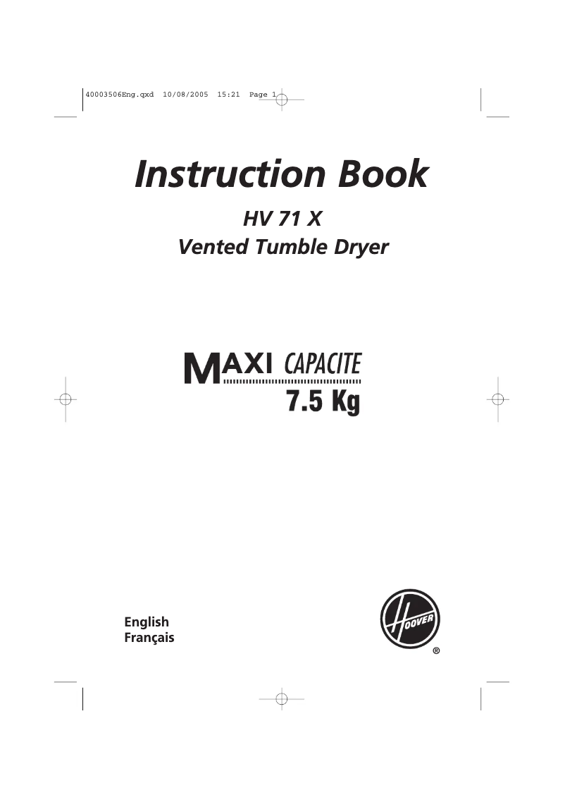 Image de la première page du manuel de l'appareil HV 71 X-47