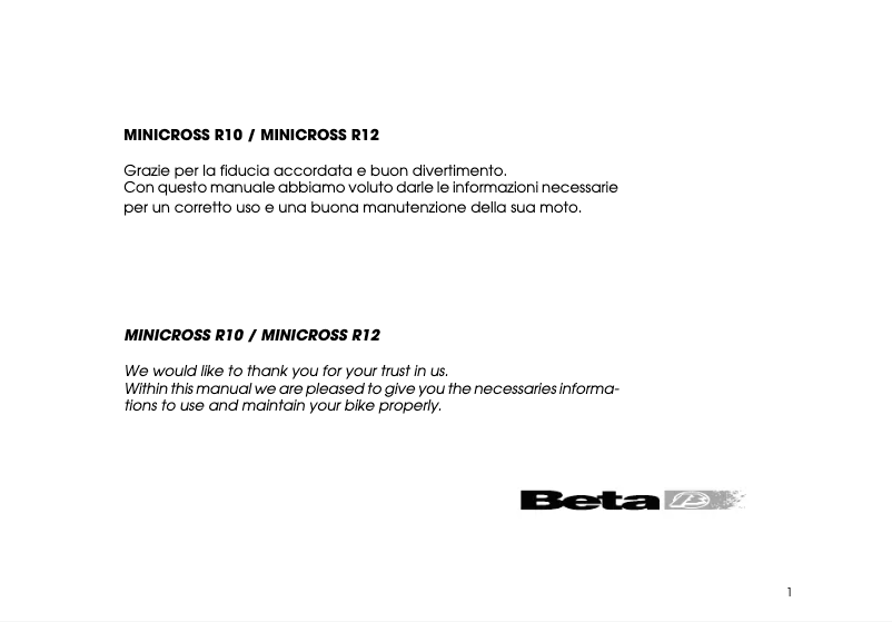 Page 1 de la notice Manuel utilisateur Beta Minicross R10 (2008)