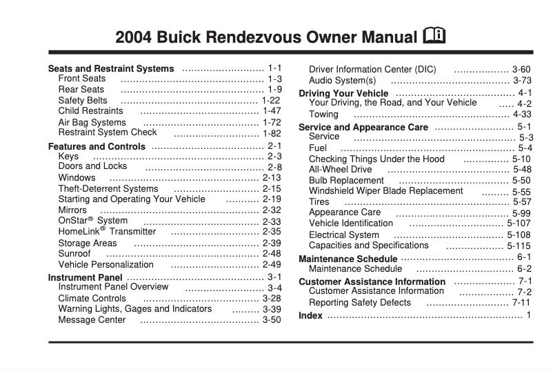 Page n°1 - Manuel utilisateur Buick Park Avenue (2004)