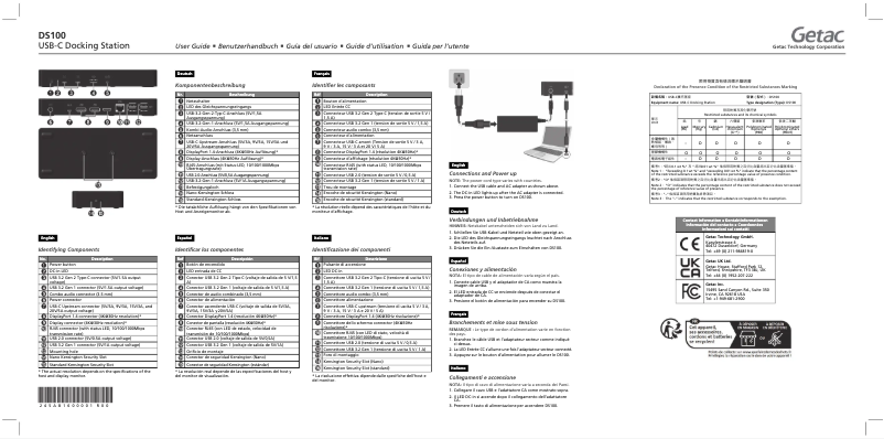 Page 1 de la notice Manuel utilisateur Getac DS100
