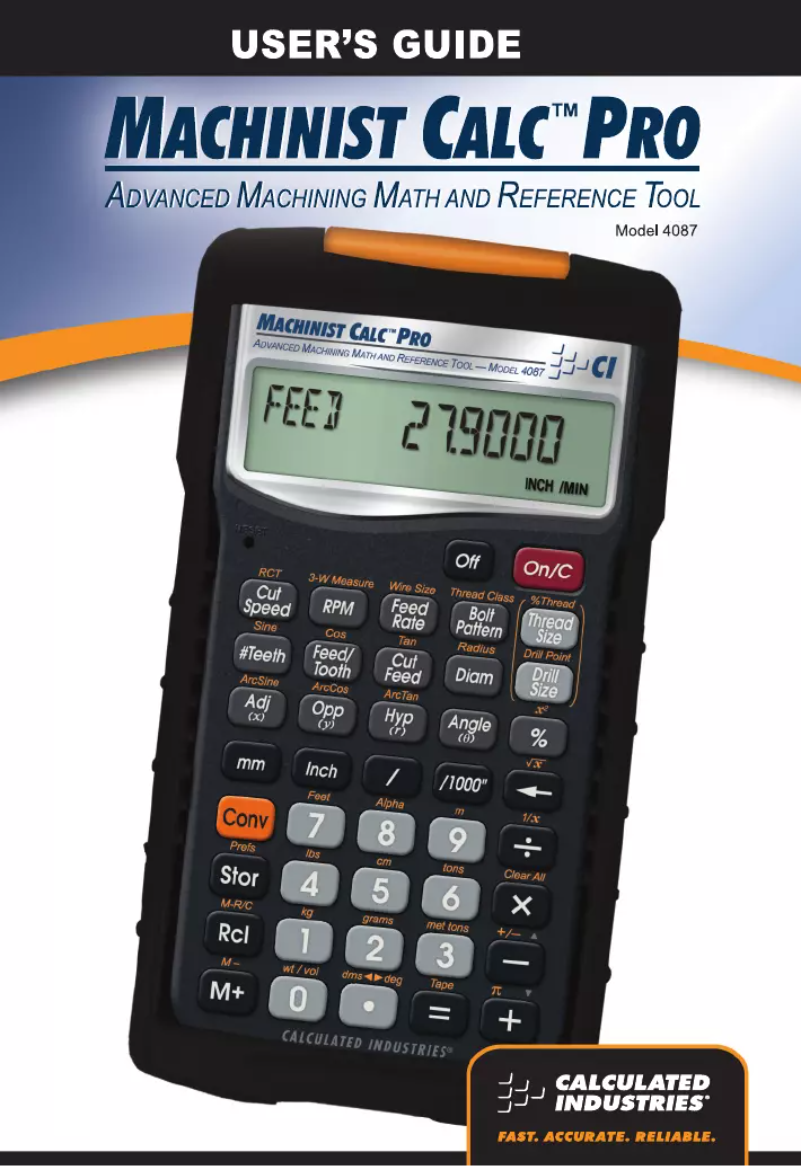 Image de la première page du manuel de l'appareil Machinist Calc Pro