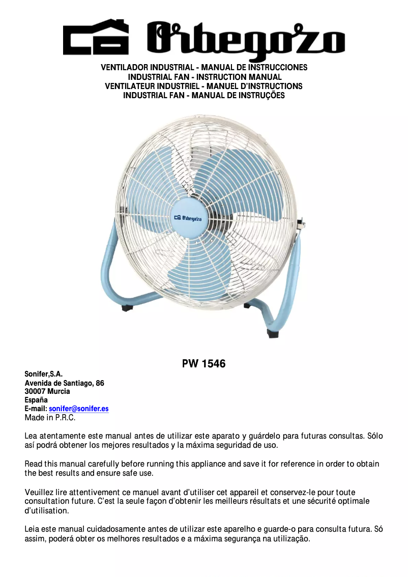 Page n°1 - Manuel utilisateur Orbegozo PW 1546