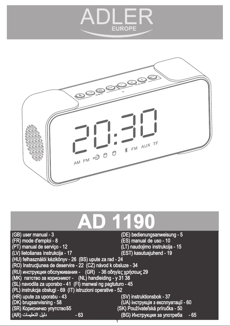 Page n°1 - Manuel utilisateur Adler AD 1190