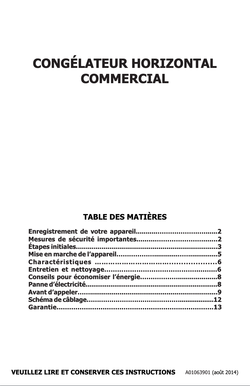 Page 1 de la notice Manuel utilisateur Frigidaire FCCS161QW