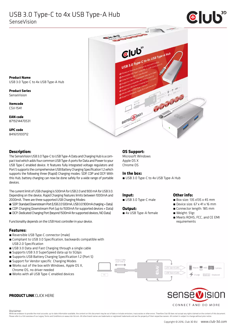 Page n°1 - Manuel utilisateur CLUB3D CSV-1541