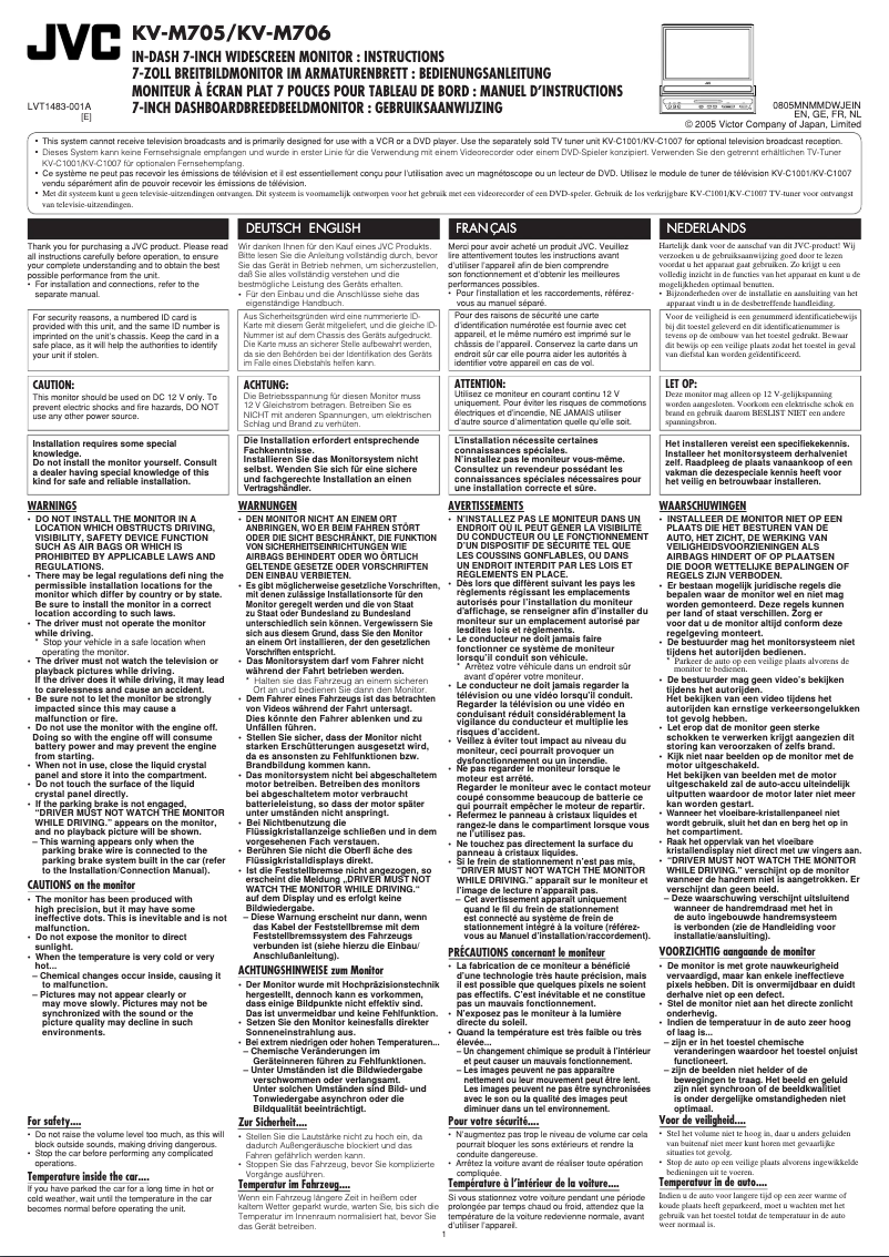 Page 1 de la notice Manuel utilisateur JVC KV-M706