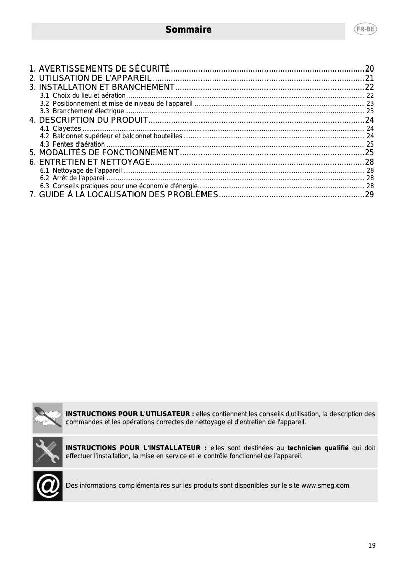 Page 1 de la notice Manuel utilisateur Smeg FAB5LDUJ3