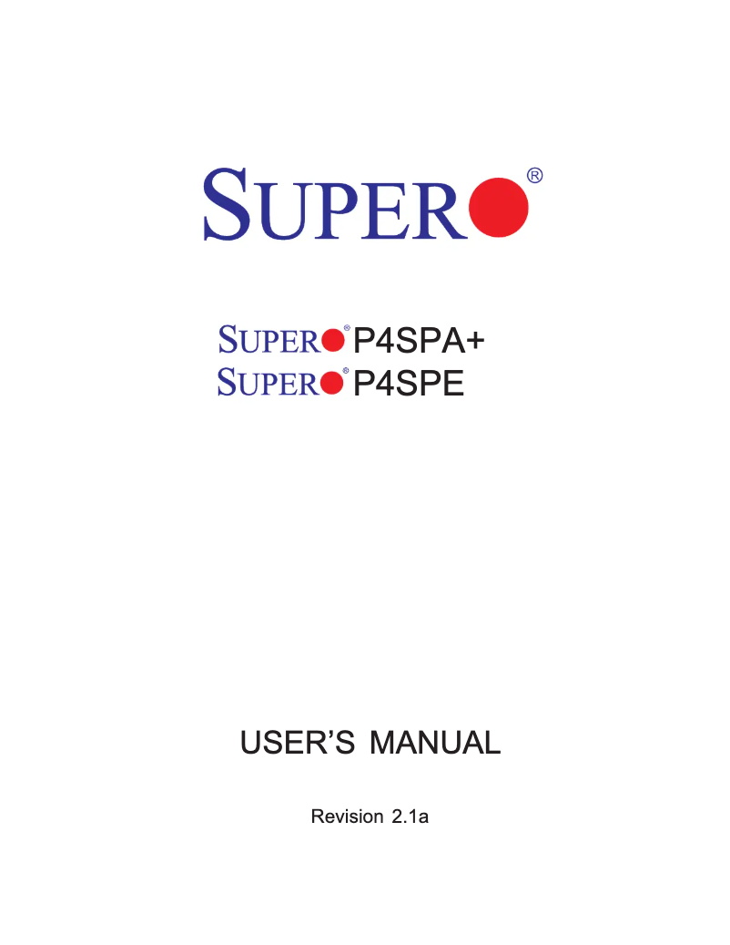 Page n°1 - Manuel utilisateur Supermicro P4SPA+