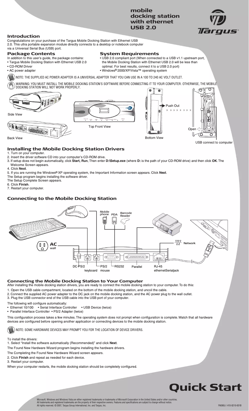 Page n°1 - Manuel utilisateur Targus PA095