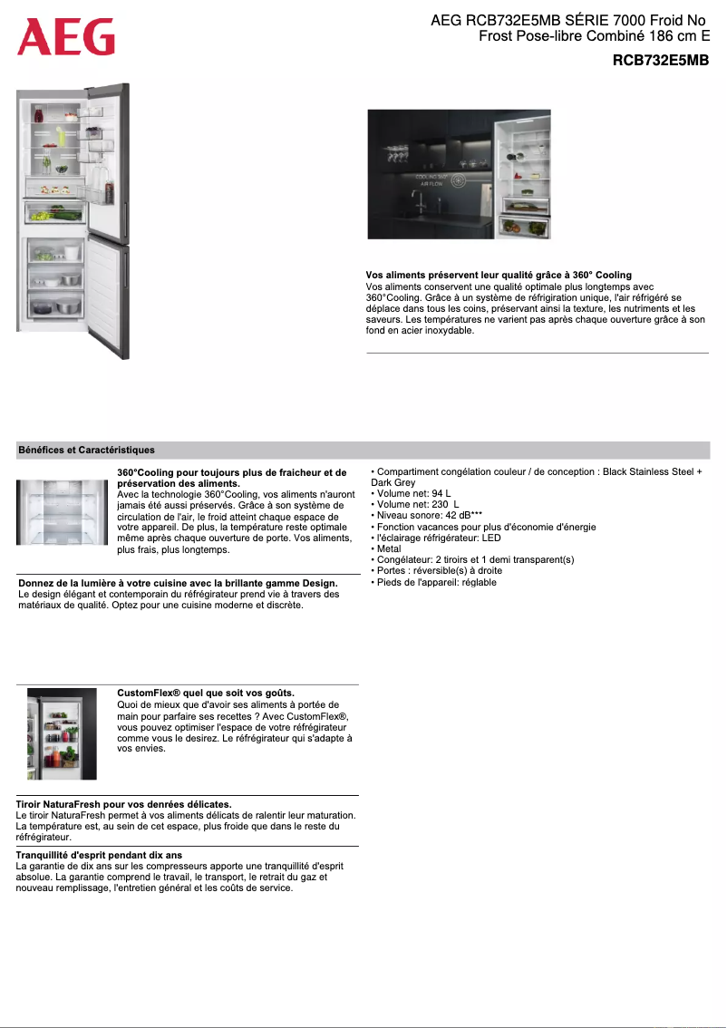 Page 1 de la notice Fiche technique AEG RCB732E5MB