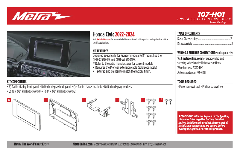 Page n°1 - Manuel utilisateur Metra 107-HO1