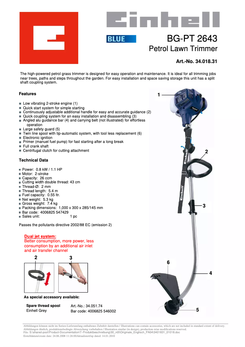 Page n°1 - Manuel utilisateur Einhell BG-PT 2643