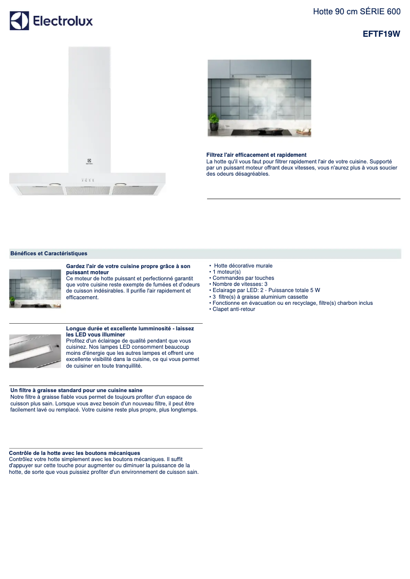 Page n°1 - Fiche technique Electrolux EFTF19W
