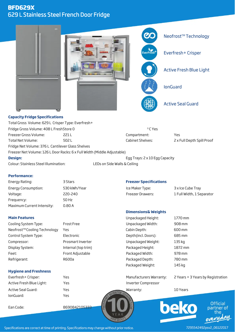 Page n°1 - Fiche technique Beko BFD629X