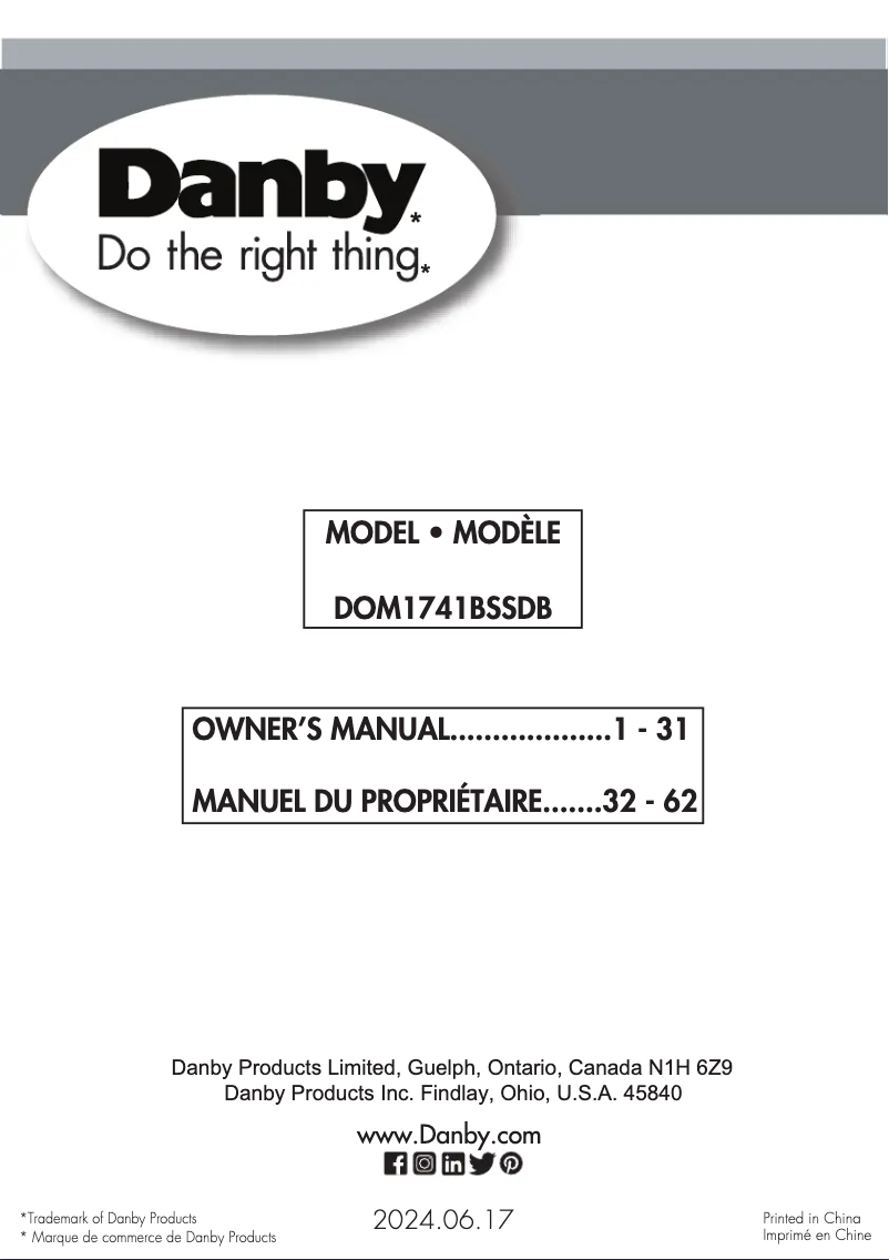 Page 1 de la notice Manuel utilisateur Danby DOM1741BSSDB