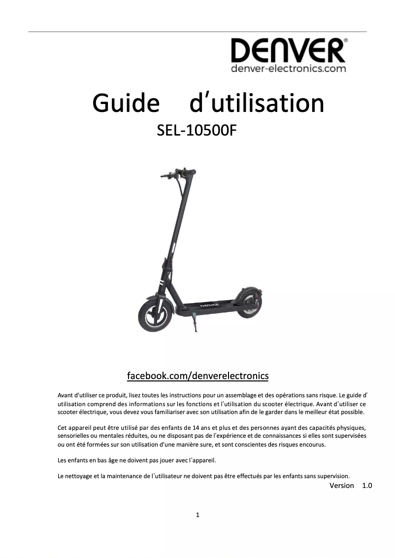 Page n°1 - Manuel utilisateur Denver SEL-10500F