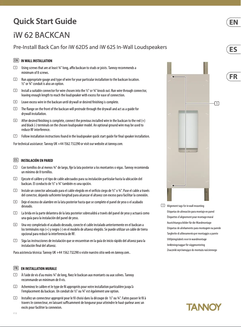 Page 1 de la notice Guide de démarrage rapide Tannoy iW 62 BACKCAN