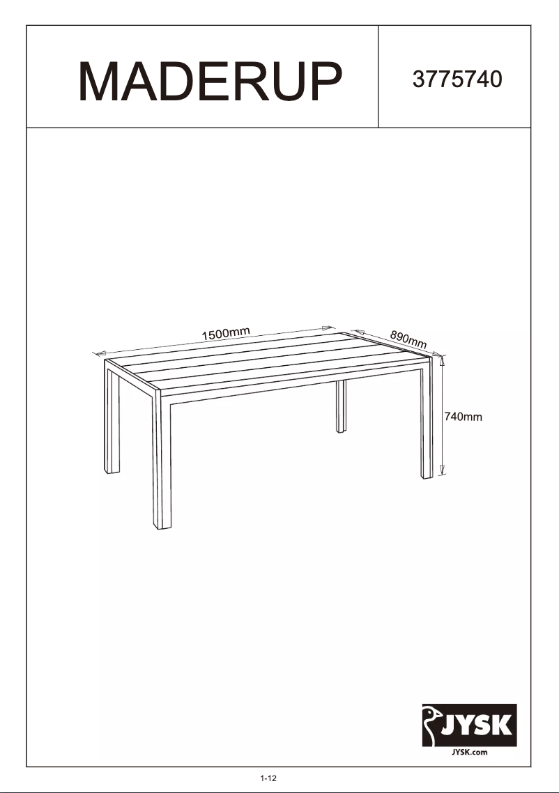 Page 1 de la notice Manuel utilisateur JYSK Maderup (90x150x74)
