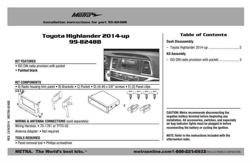 Page n°1 - Guide d'installation Metra 99-8248B