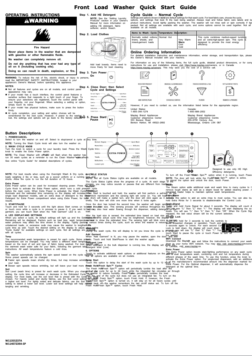 Page 1 de la notice Guide de démarrage rapide Maytag MHW6630HW