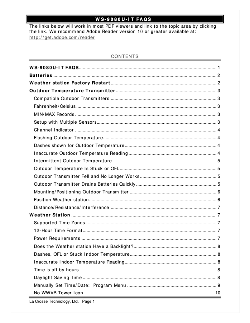 Page n°1 - FAQ La Crosse Technology WS-9080U-IT