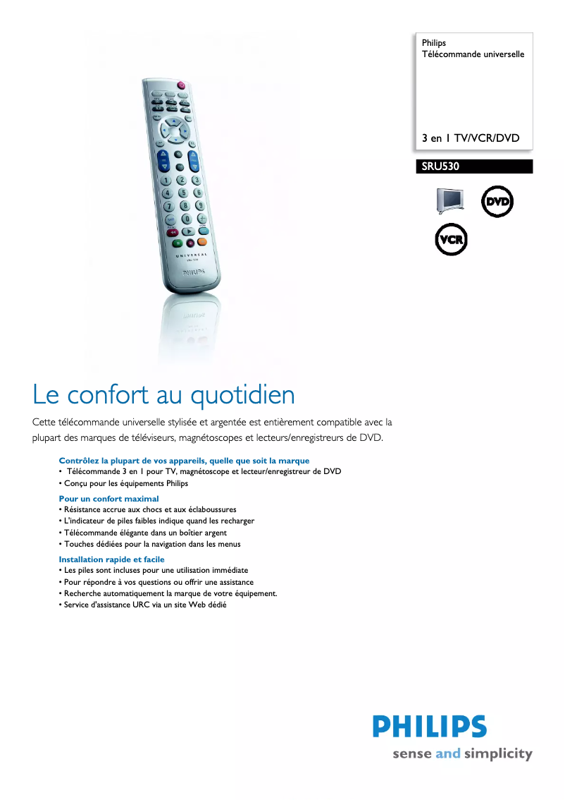 Page n°1 - Fiche technique Philips SRU530