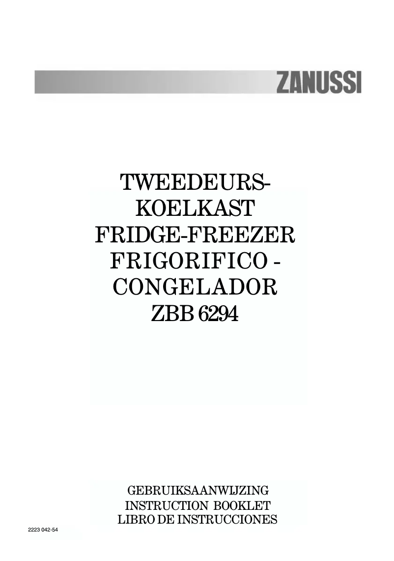 Page n°1 - Manuel utilisateur Zanussi Zbb 6294