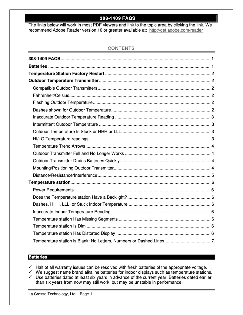 Page n°1 - FAQ La Crosse Technology 308-1409B