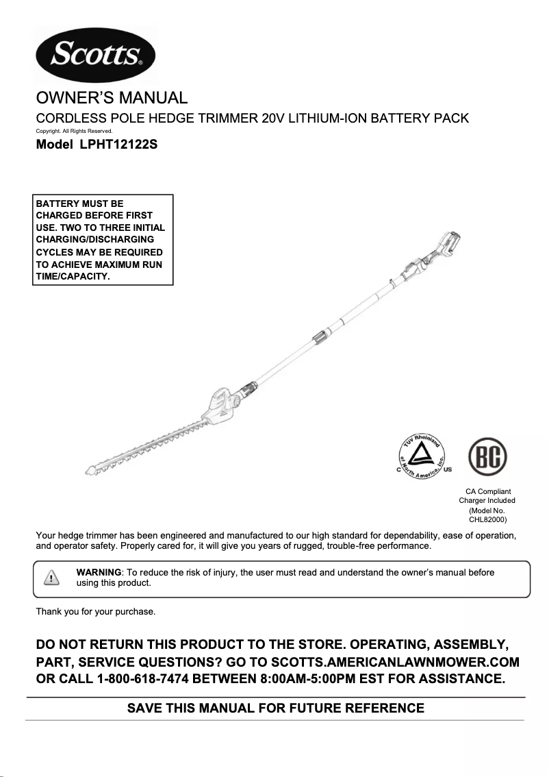 Page 1 de la notice Manuel utilisateur Scotts LPHT12122S