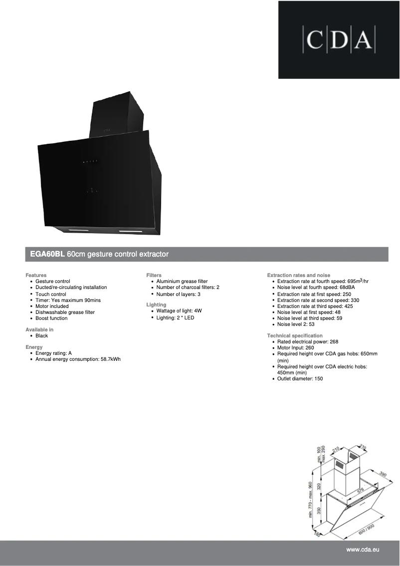 Page n°1 - Fiche technique CDA EGA60BL