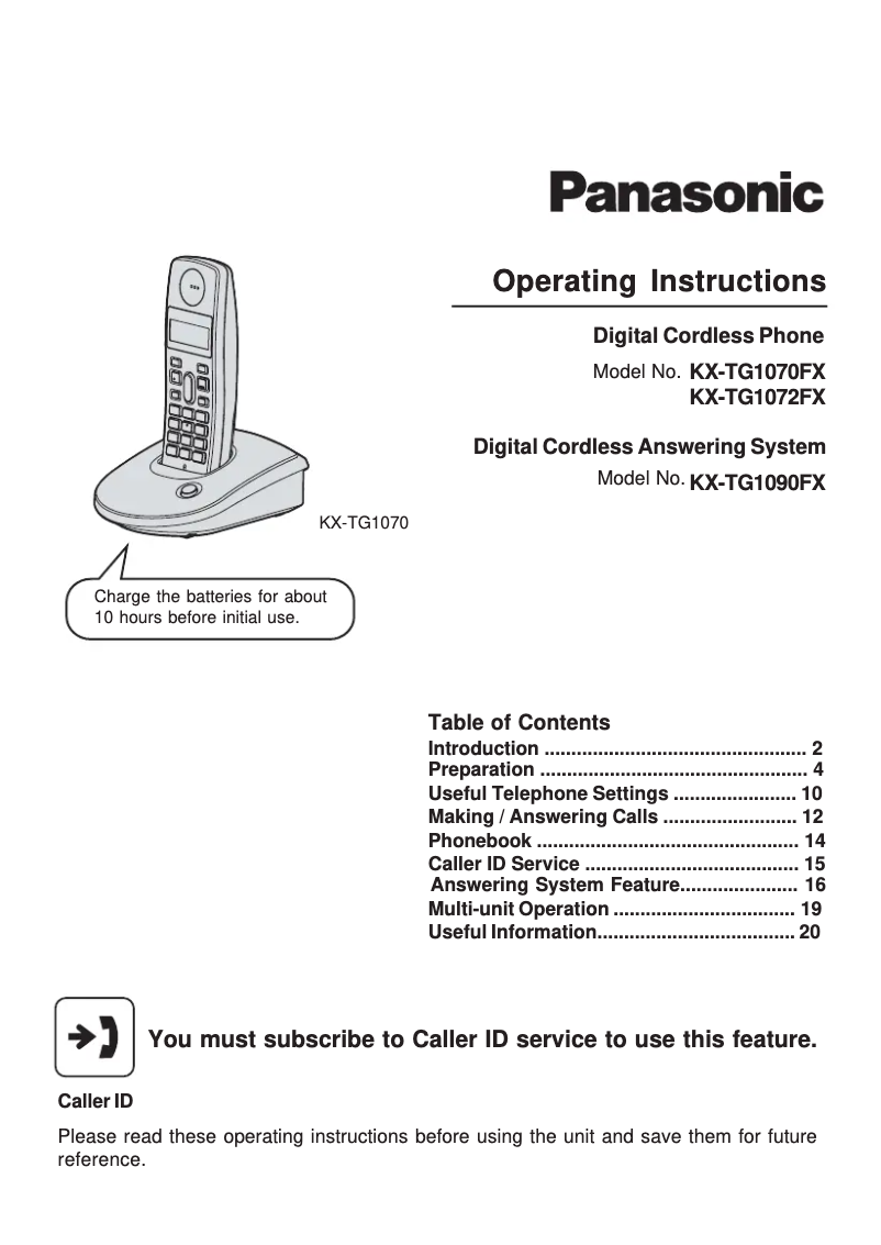 Imagen de la primera página del manual del dispositivo KX-TG1070FX