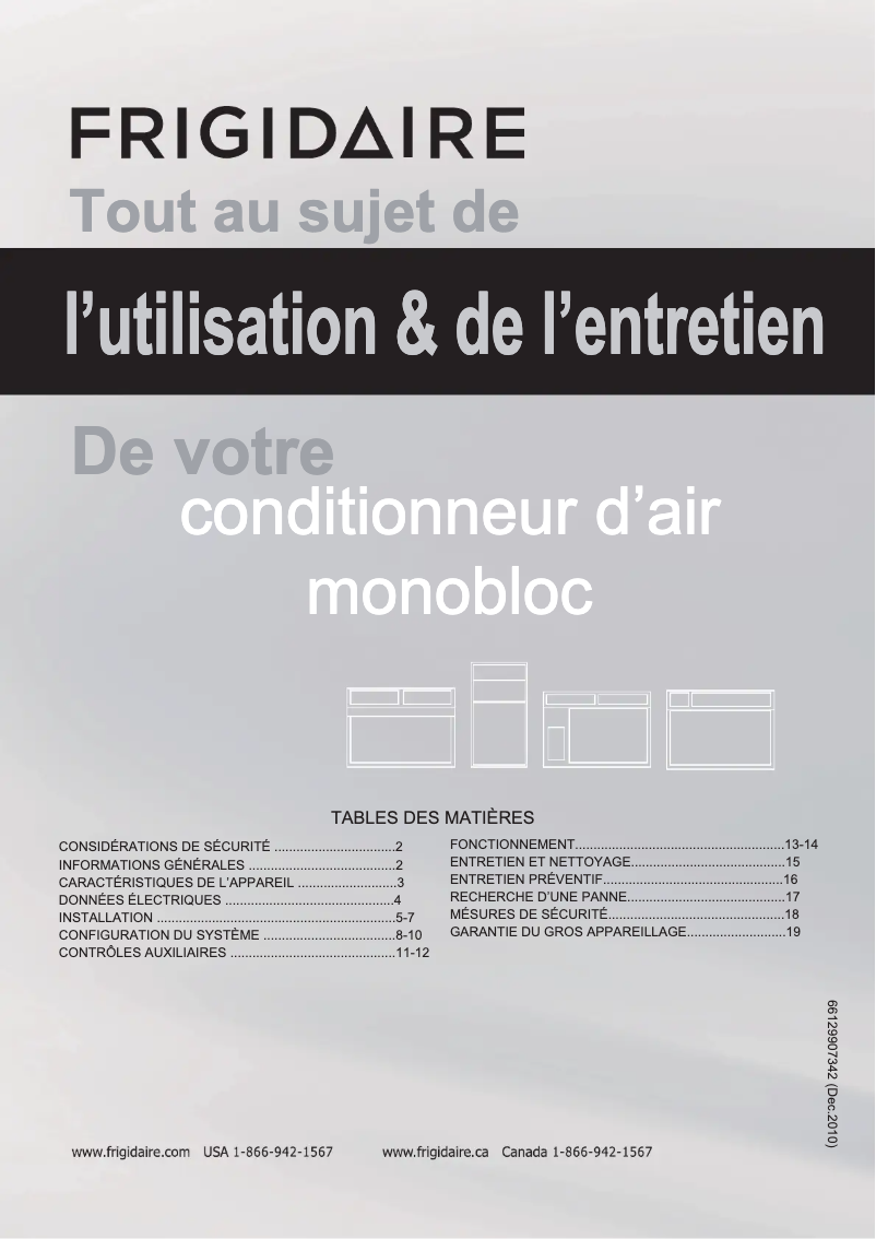 Page 1 de la notice Manuel utilisateur Frigidaire FRP15ETT2R