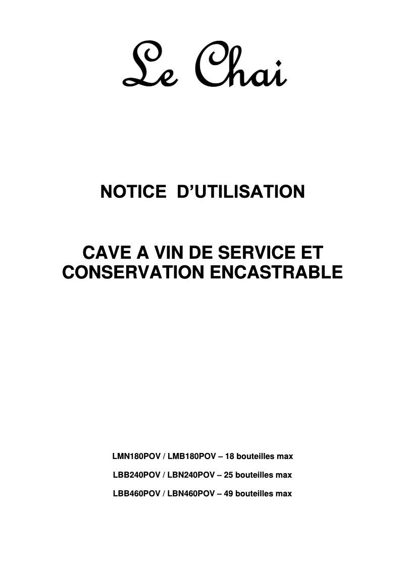 Image de la première page du manuel de l'appareil LMN180POV