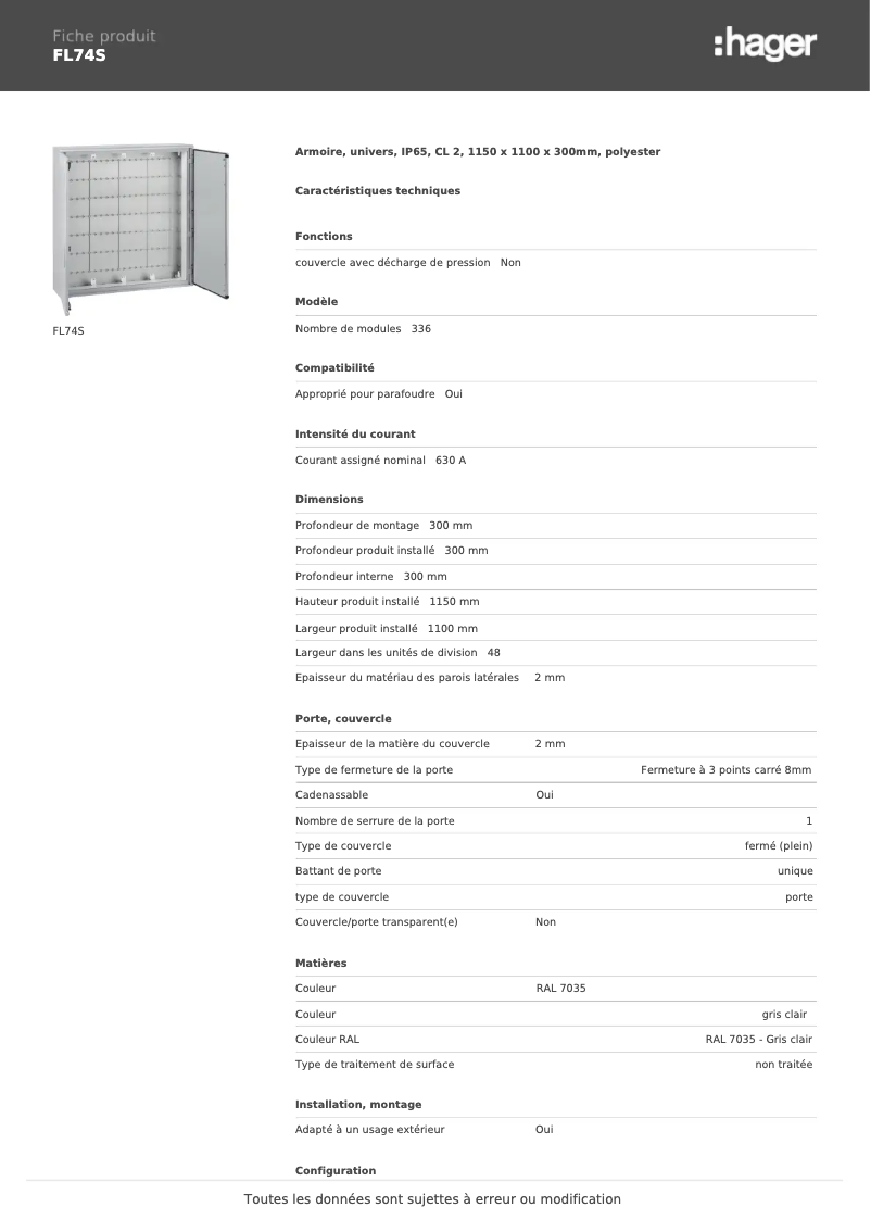 Page n°1 - Manuel utilisateur Hager FL74S