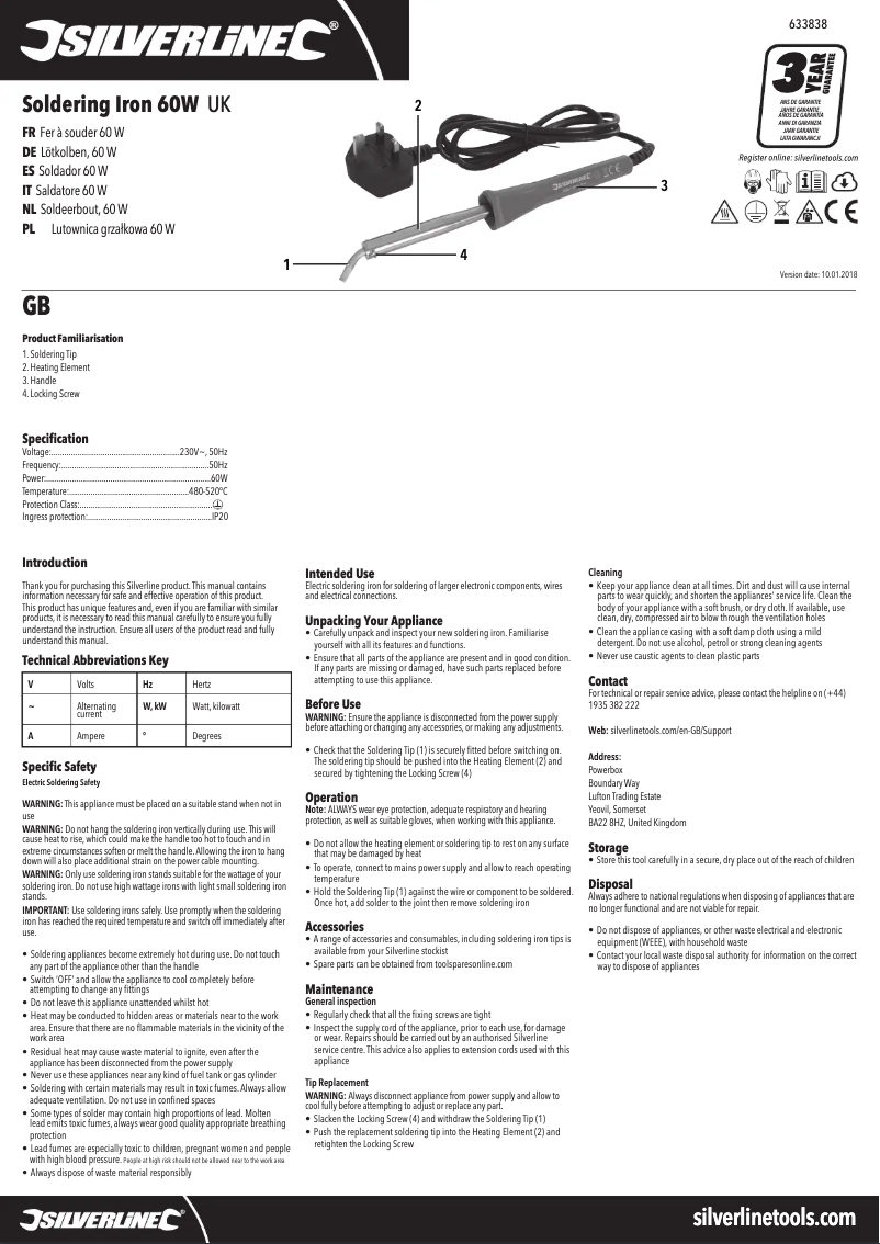 Page 1 de la notice Manuel utilisateur Silverline 633838