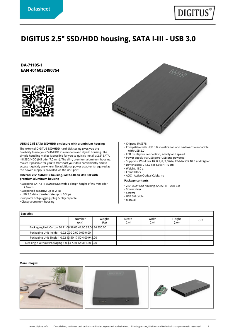 Page 1 de la notice Fiche technique Digitus DA-71105-1