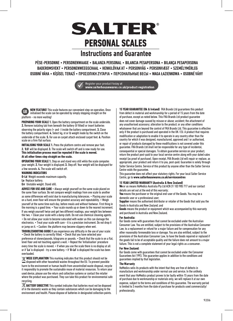 Image de la première page du manuel de l'appareil 9206 SVWH3R