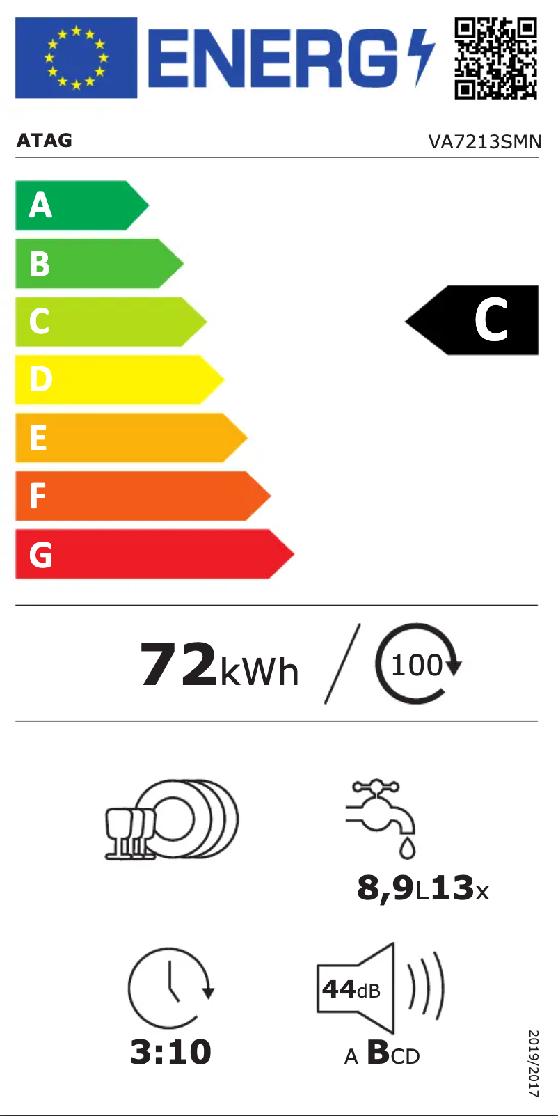 Page 1 de la notice Label énergétique Atag VA7213SMN