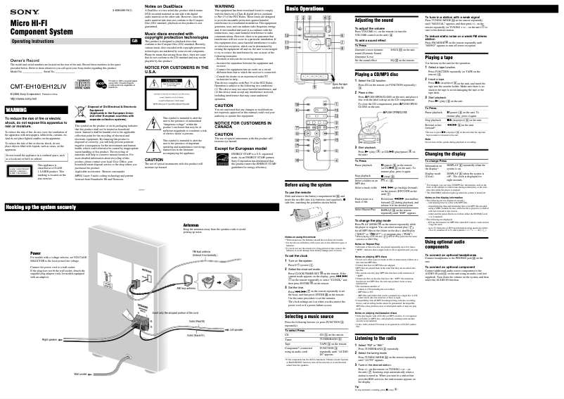 Page 1 de la notice Manuel utilisateur Sony CMT-EH12