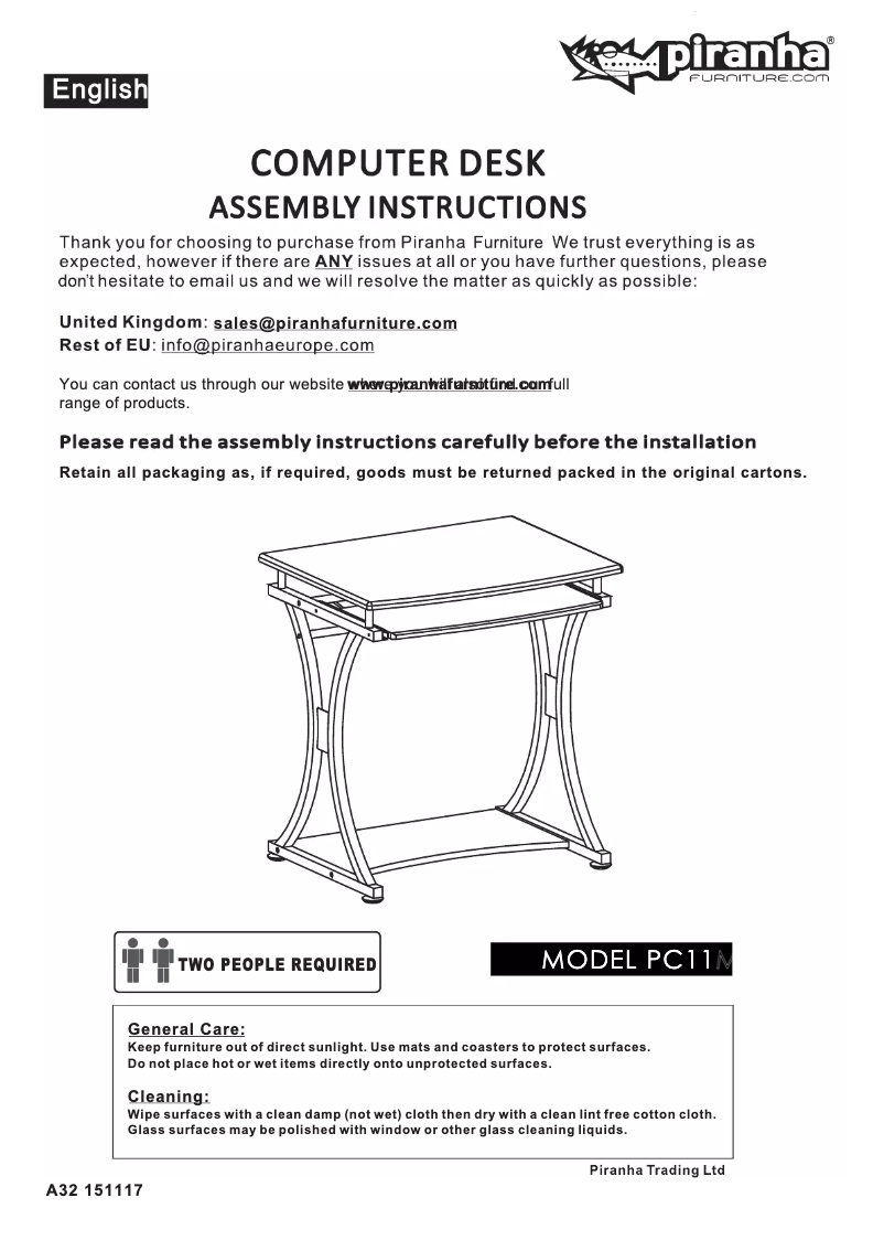 Page 1 de la notice Manuel utilisateur Piranha PC11