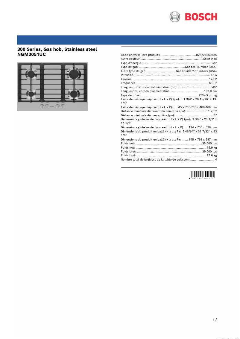 Página 1 del manual Ficha técnica Bosch NGM3051UC
