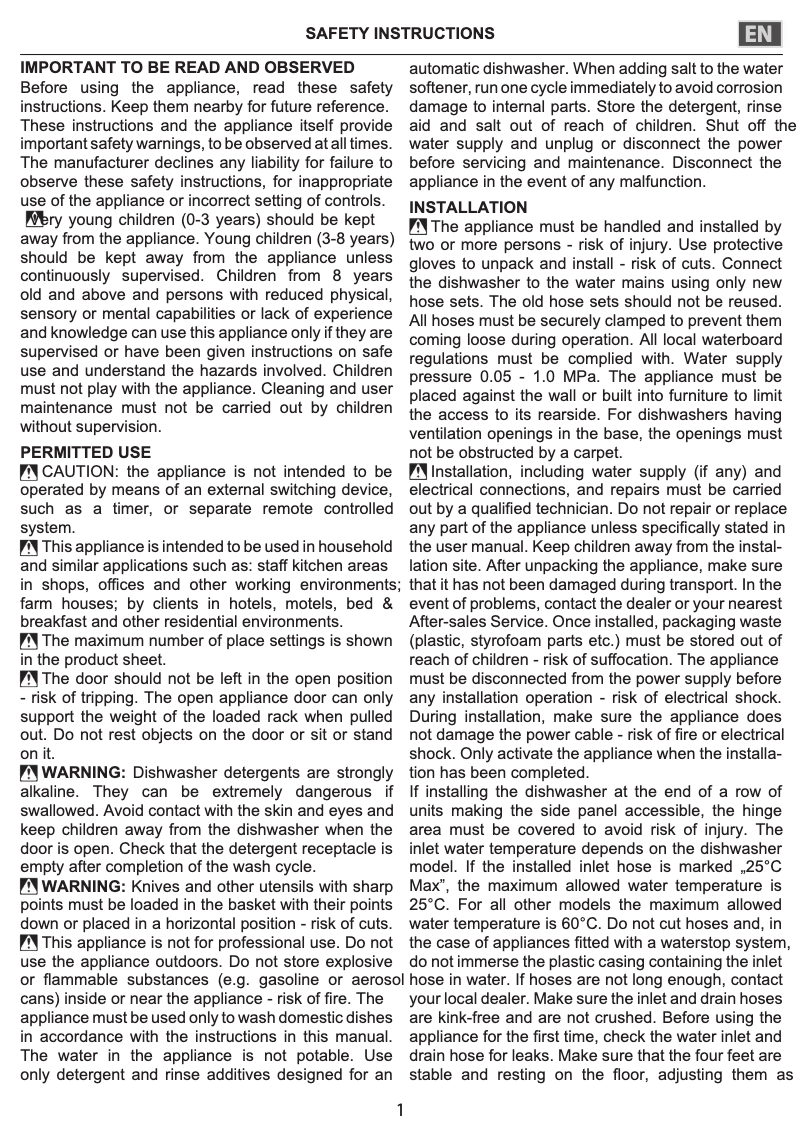 Page 1 de la notice Instructions de sécurité Whirlpool WFO 3T142 X