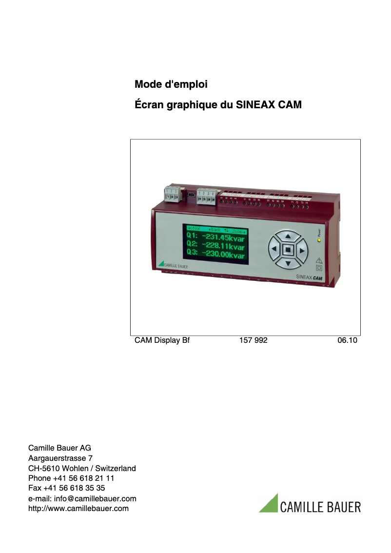 Image de la première page du manuel de l'appareil Sineax CAM