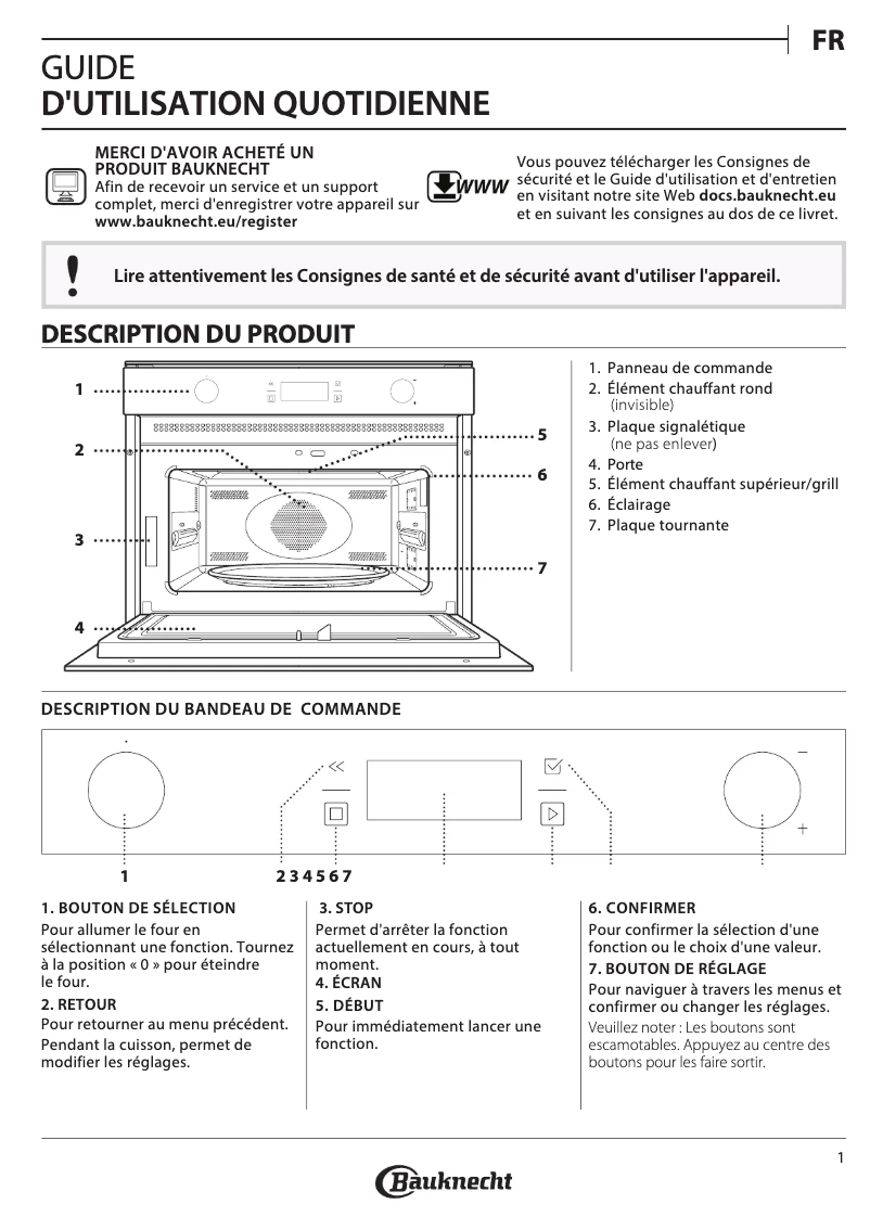 Page 1 de la notice Manuel utilisateur Bauknecht EMPK7 CP645 PT