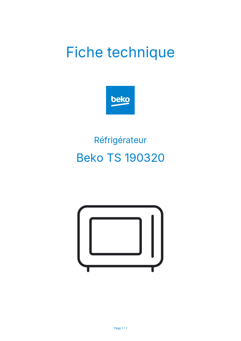 Page n°1 - Fiche technique Beko TS 190320