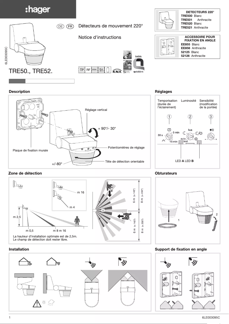 Page 1 de la notice Instructions / montage Hager TRE720