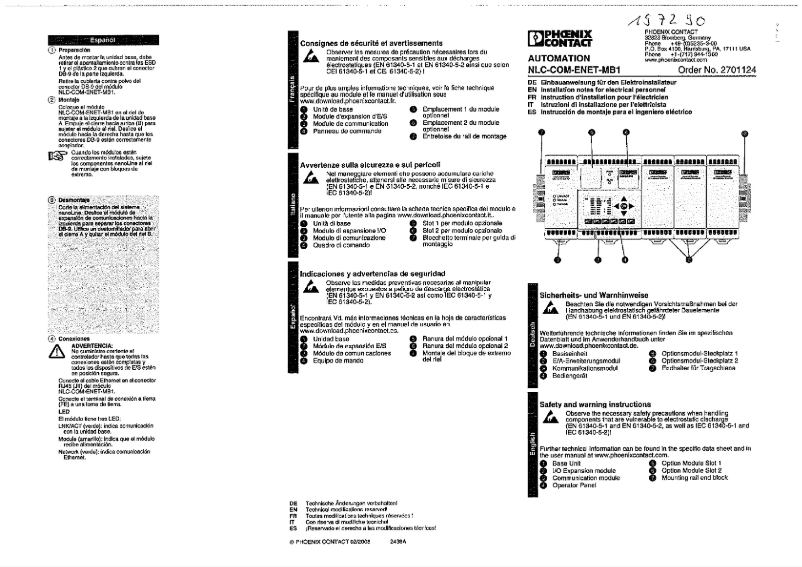Page n°1 - Manuel utilisateur Phoenix Contact NLC-COM-ENET-MB1